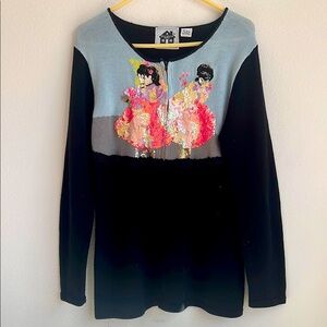Vintage Storybook Knits Zippered Colorful Sequin Dancer Sweater Cardigan